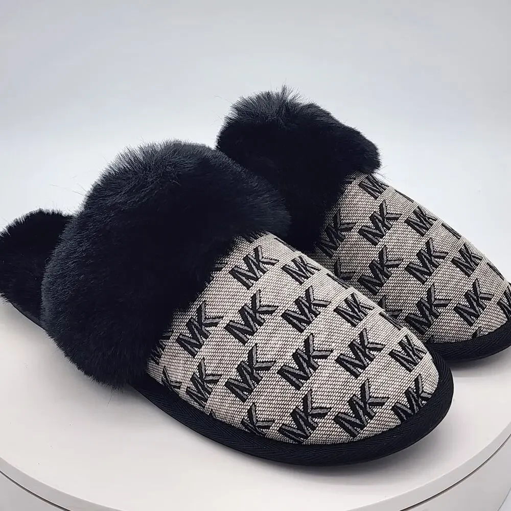 NEW - Michael Kors Tula Scuff Women's Faux Fur Logo Slide House Shoes - Size 7